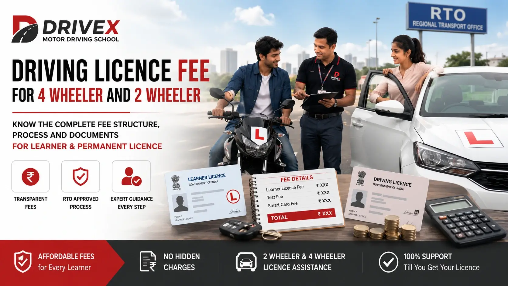 Driving Licence Fee for 4 Wheeler and 2 Wheeler