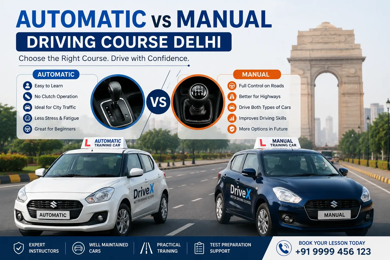 automatic vs manual driving course Delhi