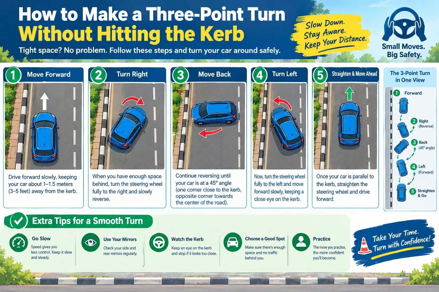 three-point turn driving technique
